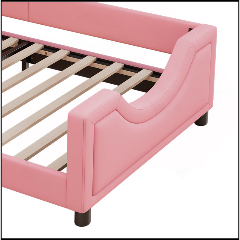 Mignon lit de jour simple tapissier en similicuir avec tête de lit capitonnée pour enfants