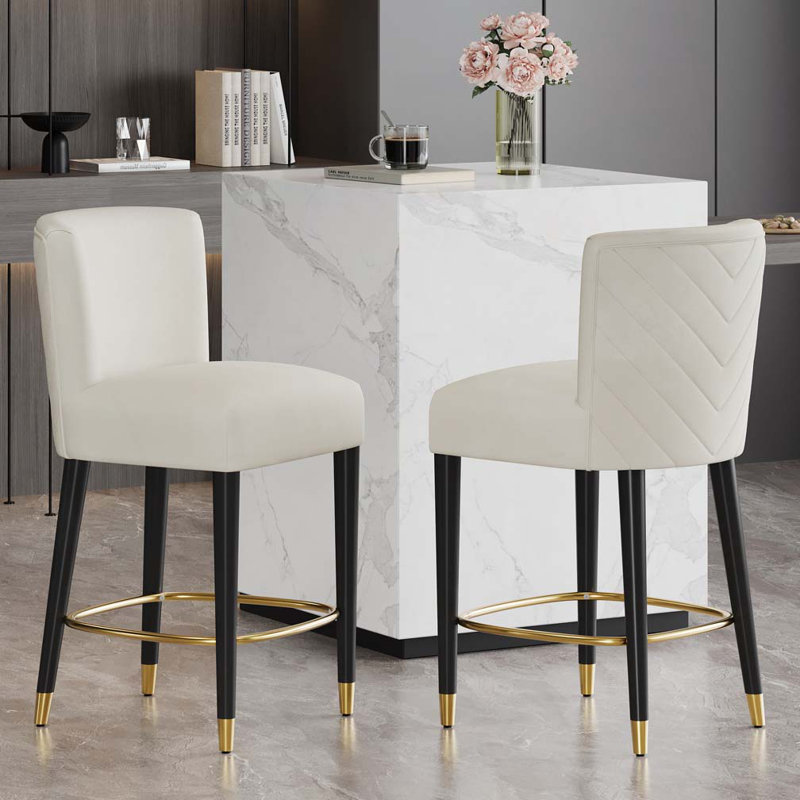 27" Upholstery Barstool with durable metal legs, Beige