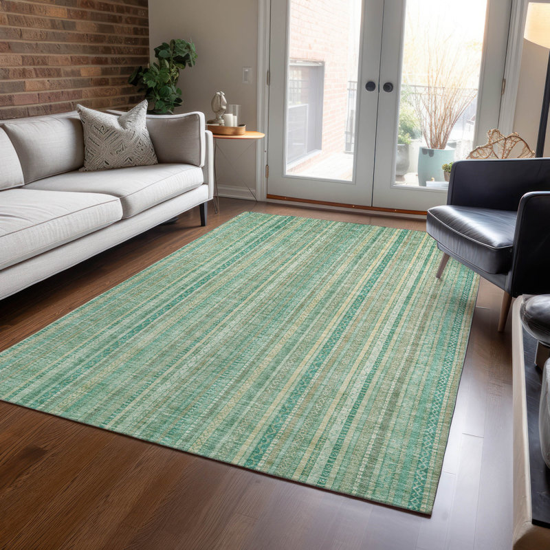 Tapis turquoise intérieur / extérieur lavable à la machine Claudian ACN1655, Rectangulaire 8 pi x 10 pi
