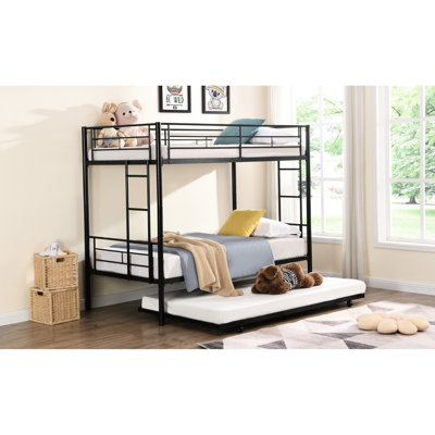 Lit superposé simple au-dessus d'un lit gigogne en métal avec ajout de chambre à coucher noir et moderne pour plus de confort, conception peu encombrante, structure en acier, performance silencieuse et stable, escalier sécuritaire, processus d'assemblage simple, pas de sommier tapissier