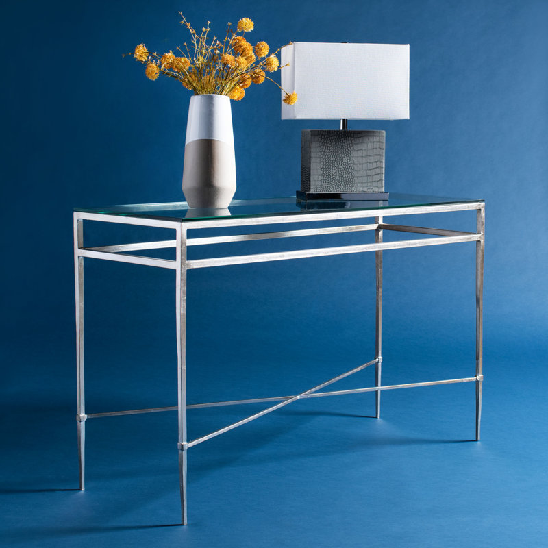 Sharna 52'' Glass Top Console Table, Antique Silver Gilt