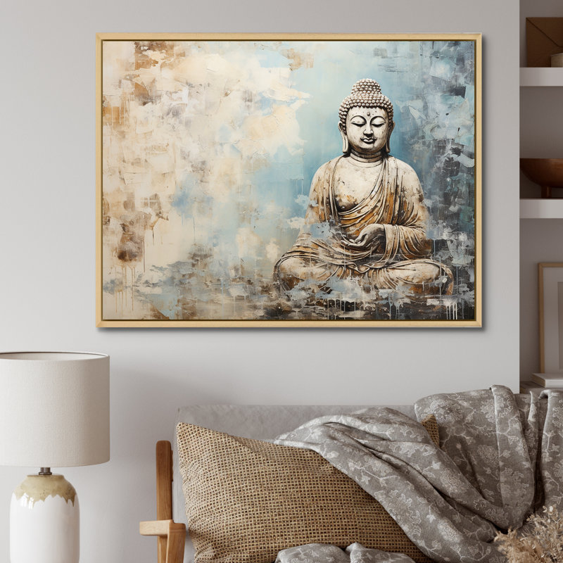 Statue simple bouddhisme - Art mural bouddhisme, H 30 po x l 40 po x P 1,5 po, Cadre naturel flottant