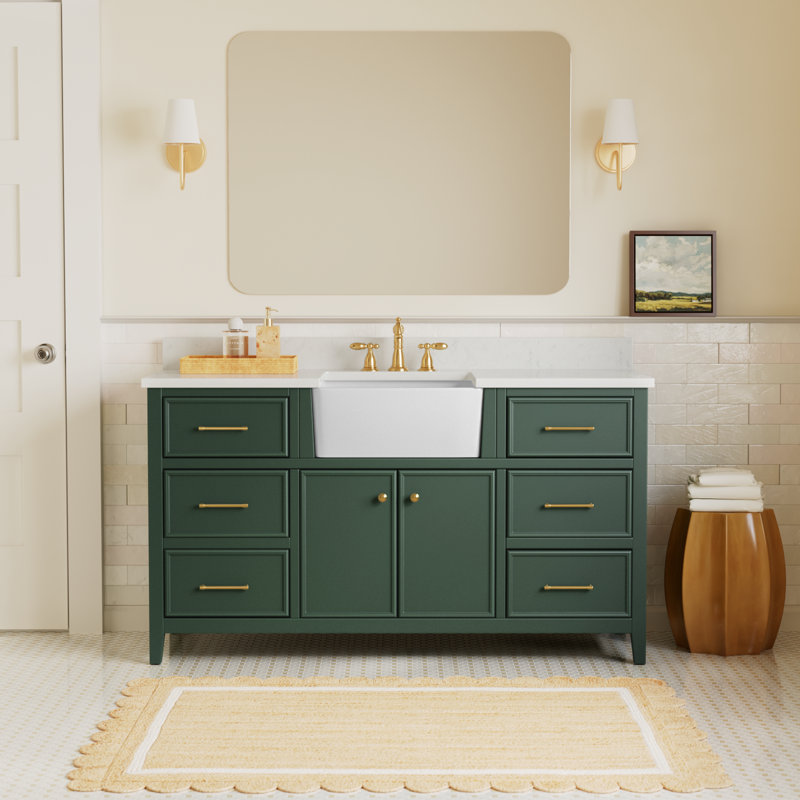 Aisa 60" Single Bathroom Vanity, Evergreen/Brushed Gold