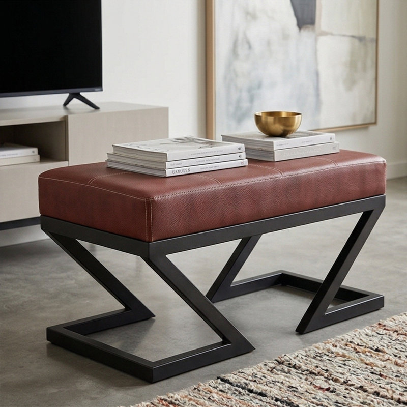 Banc rembourré en cuir Cathaleen, Rouge Bordeaux