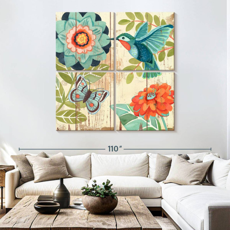 Colibri Brampt aquarelle botanique, H 74 po x l 74 po