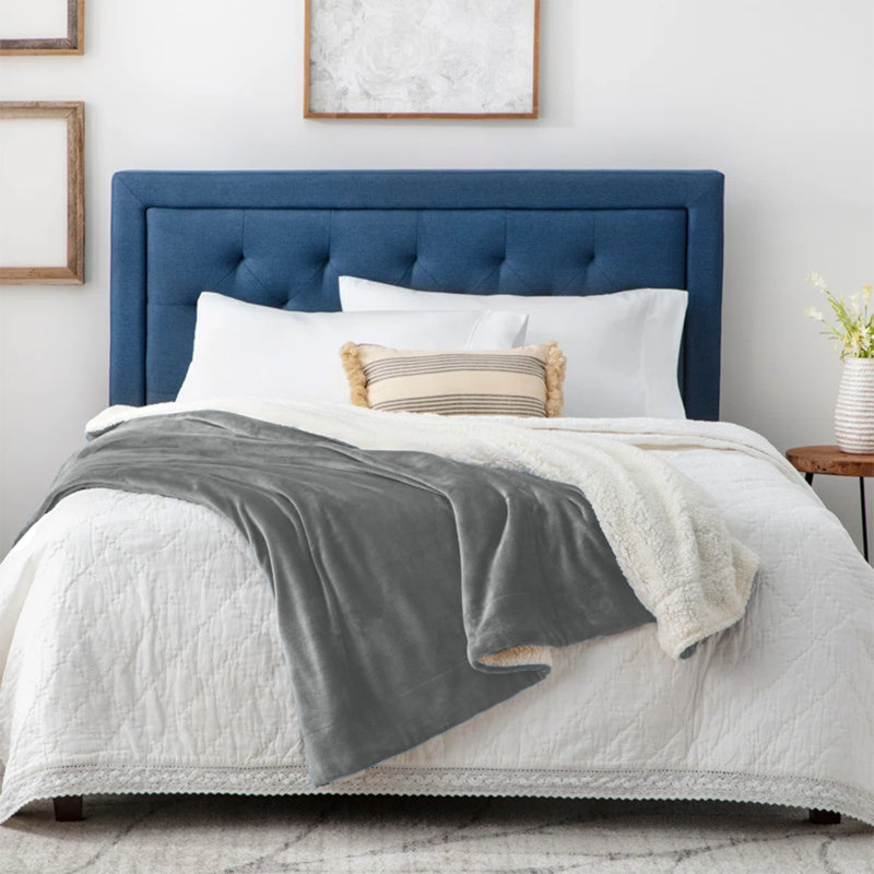 Reversible Soft Sherpa Fleece Fur Thick Dual Sided Blanket Throw, 200cm x 240cm, Silver