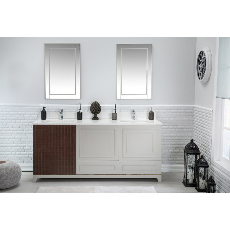 Ensemble de meuble-lavabo double 70,7 po avec miroir Chrisly, Gris / brun