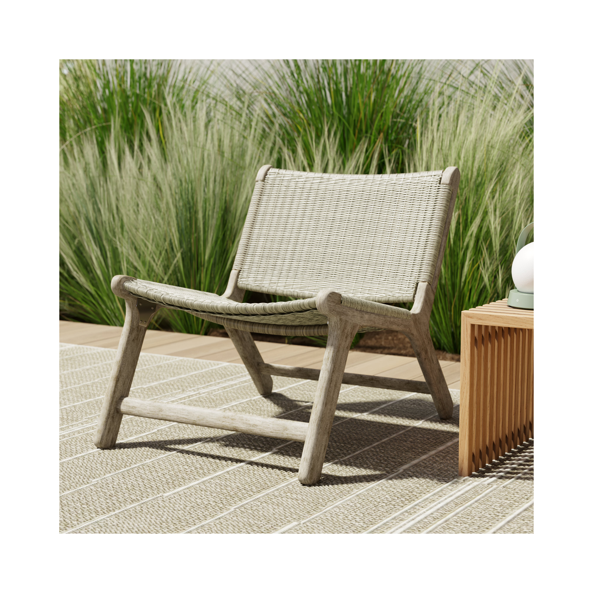Almira Teak Outdoor Armless Lounge Chair, Gray, Driftwood Teak