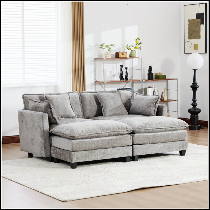 Canapé d'angle moderne à deux places en chenille avec coussins double épaisseur pour un confort optimal dans le salon et l'appartement.