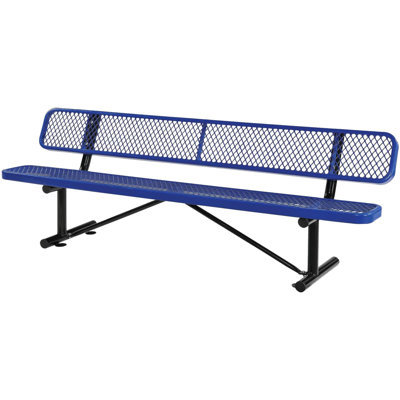 8FT Heavy-Duty Commercial Grade Expanded Mesh Metal Park Bench with Backrest, Black Thermoplastic Coated Steel, Weatherproof Outdoor Seating for Park, Patio, Porch, 800 lbs Weight Capacity(blue)