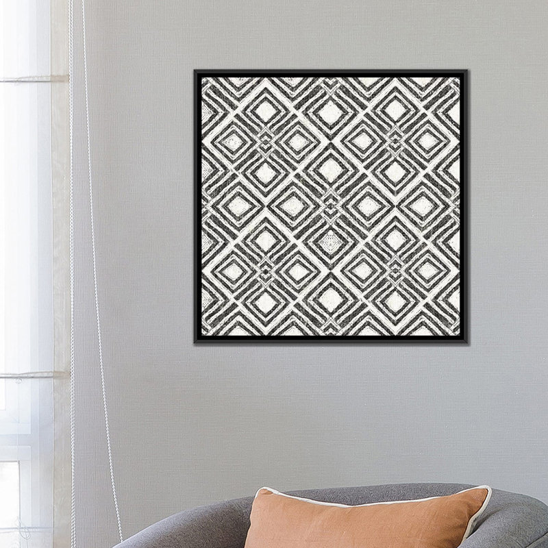 « africain wild pattern, b&w iv », impression sur toile, H 18 po x l 18 po x P 1,5 po, Toile avec cadre noir, Pas de tapis