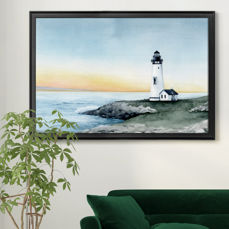 Phare de la baie II - Reproduction d'art sur toile encadrée, Noir, H 22,5 po x l 30,5 po x P 1,5 po