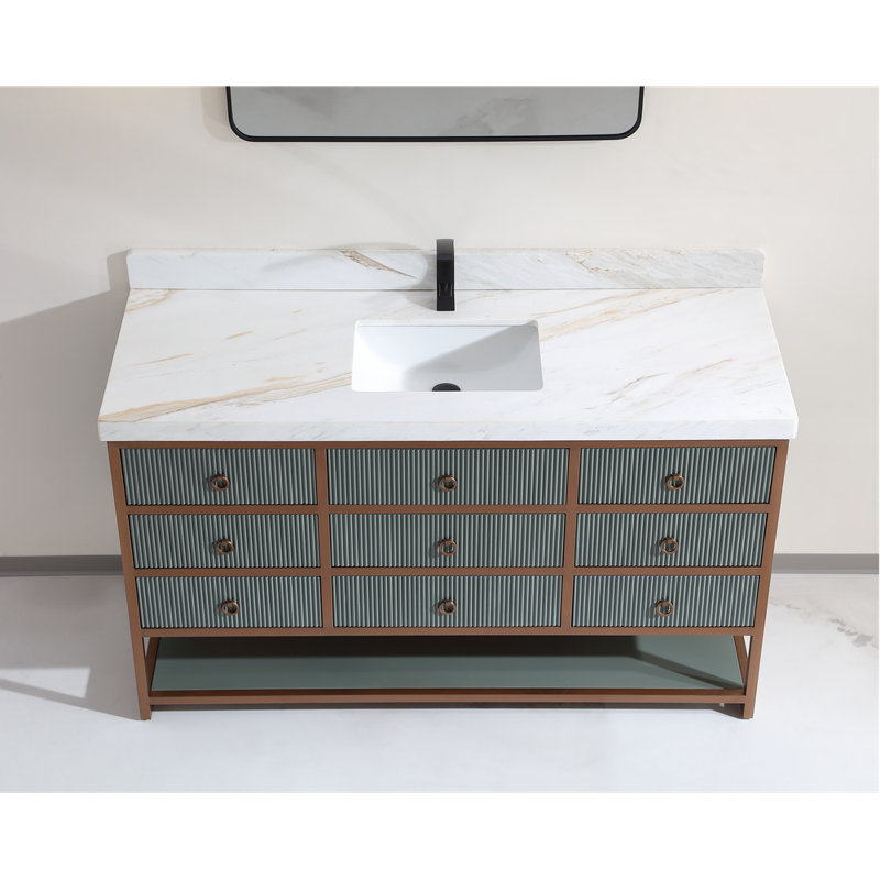 60" Freestanding Standard Bathroom Vanity with Top, Black