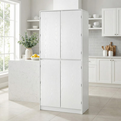 Tall Curved Design Kitchen Pantry Storage Cabinet with Adjustable Shelves and Hidden Drawer for Versatile Home Organization