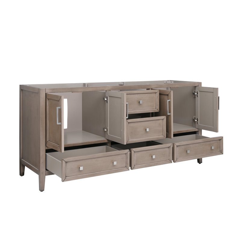 Everette 72'' W Double Bathroom Vanity Base, Gray Oak