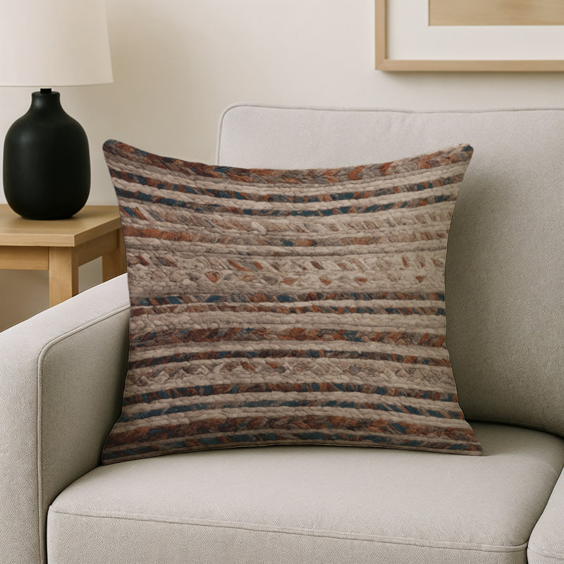 Coussin décoratif intérieur et extérieur Modern, Brun / beige / bleu sarcelle rayé, Carré 20 po
