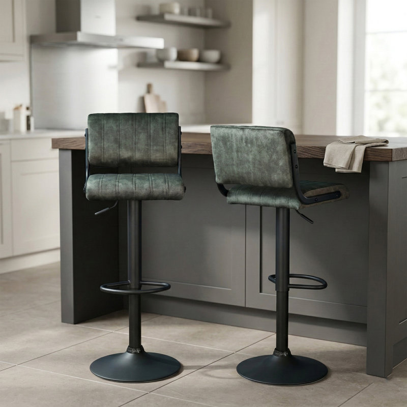 Swivel Upholstered Adjustable Height Counter Stool with Metal Frame, Grey