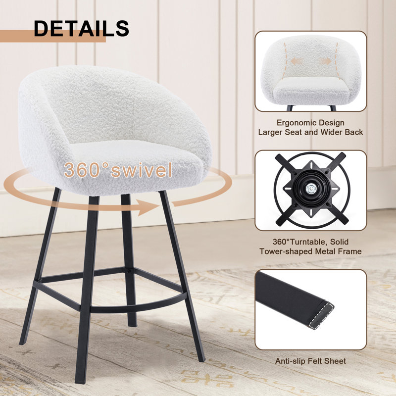 Tabouret de bar Sherpa 26,6 "avec structure en métal Absalom, Sherpa blanc, 2