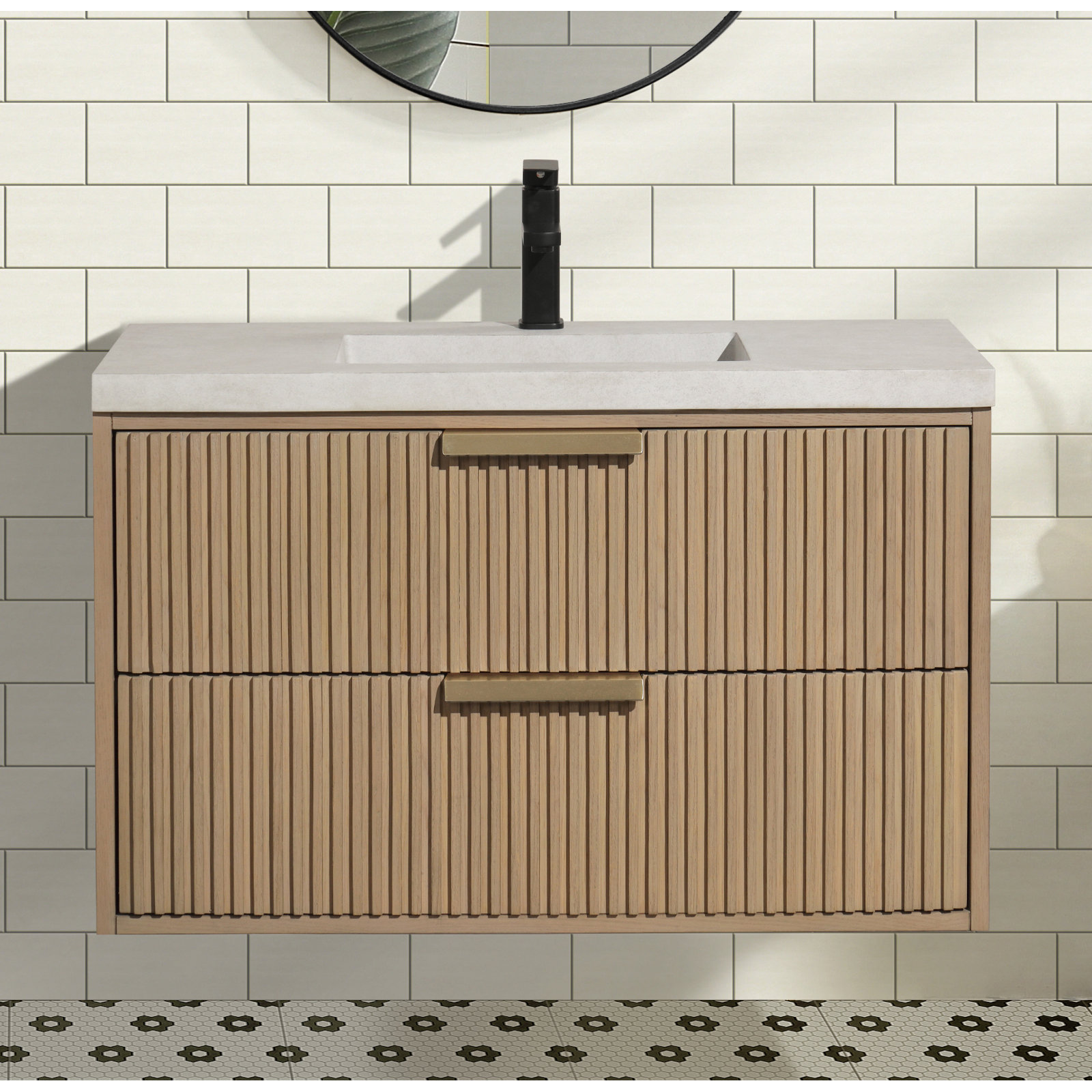 Anelie 36'' Single Bathroom Vanity, Oak, Gold