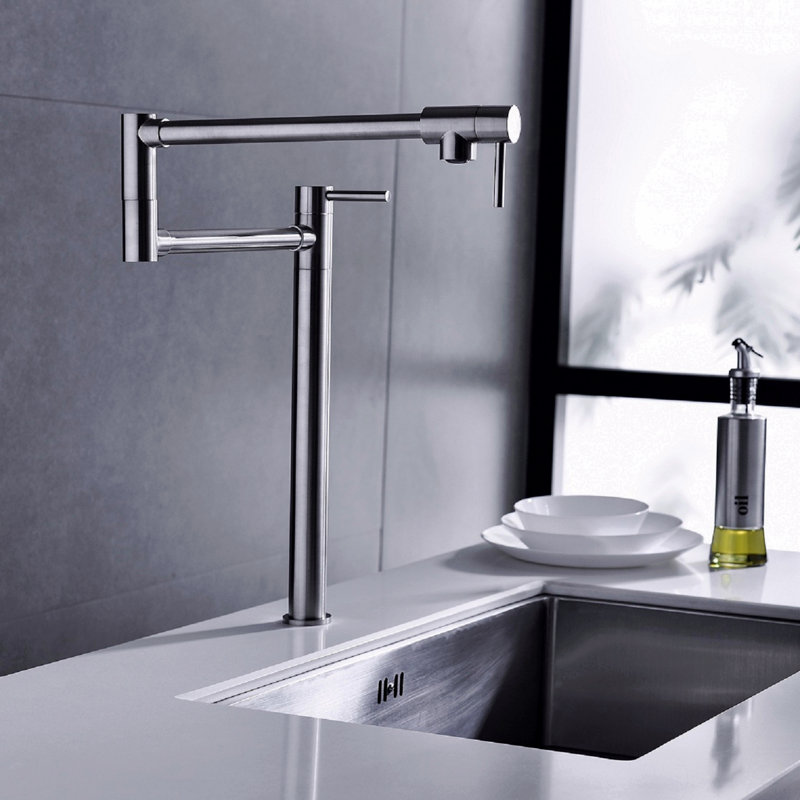 Robinet remplisseur de pot avec tige d'extension, Nickel brossé