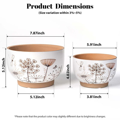 Pot de fleurs en terre cuite fait à la main blanc - ensemble de 2 avec trou de drainage, utilisation intérieure / extérieure
