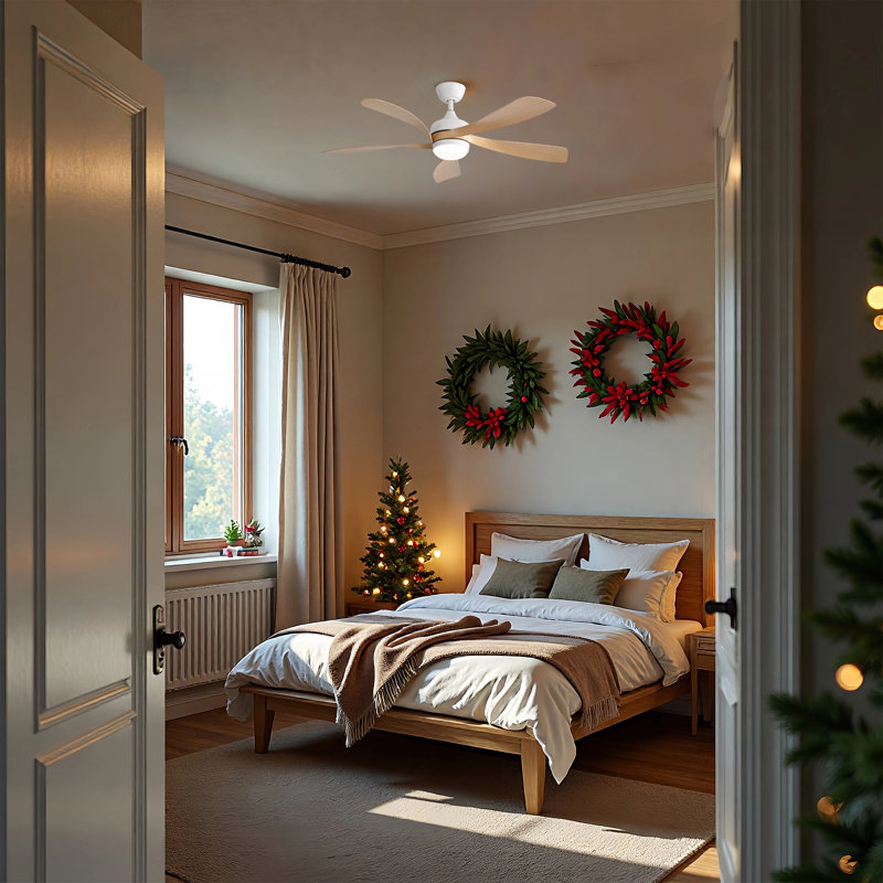 Ventilateur de plafond à DEL moderne 52 po avec 5 pales en ABS et télécommande, 3 lumières à intensité variable, Blanc
