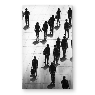 Silhouettes of People on the Street - Black Outdoor Rug