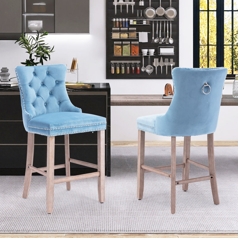 Tabouret 27,2 po Zuckerman, Beige, Bleu ciel