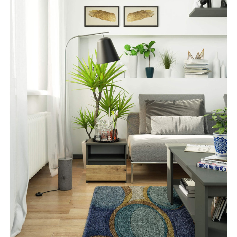 Resmi 40cm W Particle Board Bedside Table, Grey, Oak