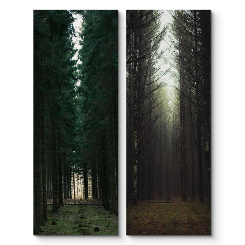 «Green Forest Tree Landscape Illustration Modern Art Decor Bohemian on Canvas», reproduction de 2 pièces