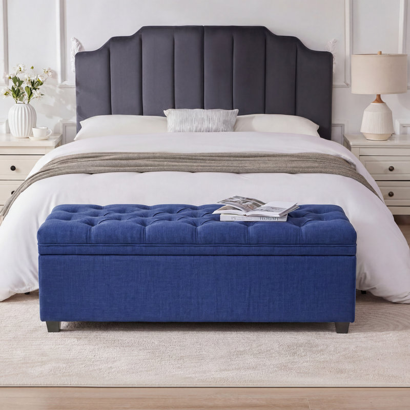 Banc de rangement avec repose-pieds de 50 po avec rangement pour le salon, bleu, Blue