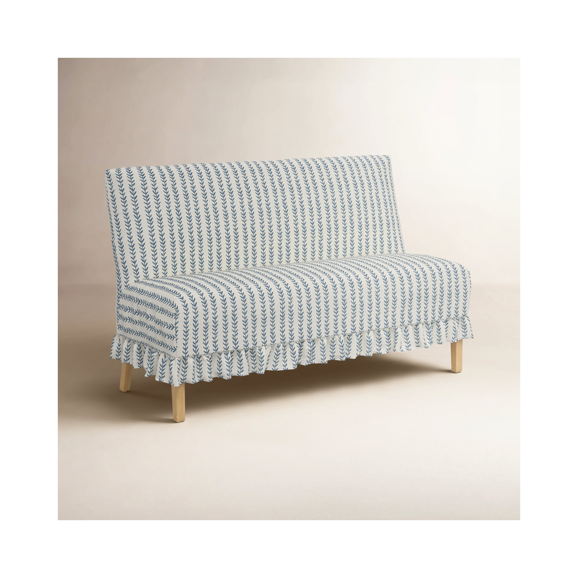 Maggie Slipcover Dining Banquette, Vine Stripe Dusty Blue