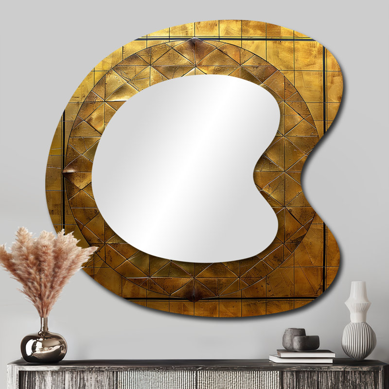 Ezlyn Unity Flower Of Life or - grand miroir asymétrique géométrique, miroir mural décoratif de forme irrégulière moderne, impression d'art en métal