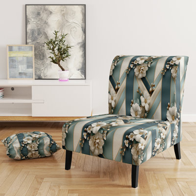 Fauteuil de chambre blanc et élégant à rayures florales - Fauteuil de chambre en velours