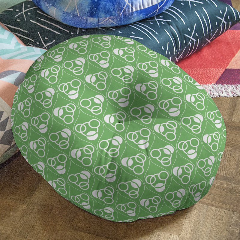 Coussin de sol classique à motif de cercles et de vagues, 26 po x 26 po, Blanc/vert