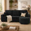 Canapé d'angle Efigenia de 239 cm avec pouf de rangement, ports USB et porte-gobelets, de couleur noir.-447516358