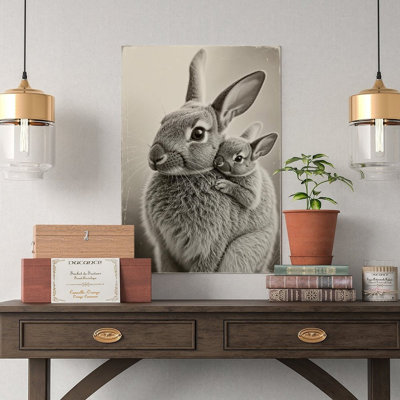 Canvas Wall Art Mom & Baby Bunny, Cute Animal Family Wall Art 1-2 Vintage Poster Print Home Decor