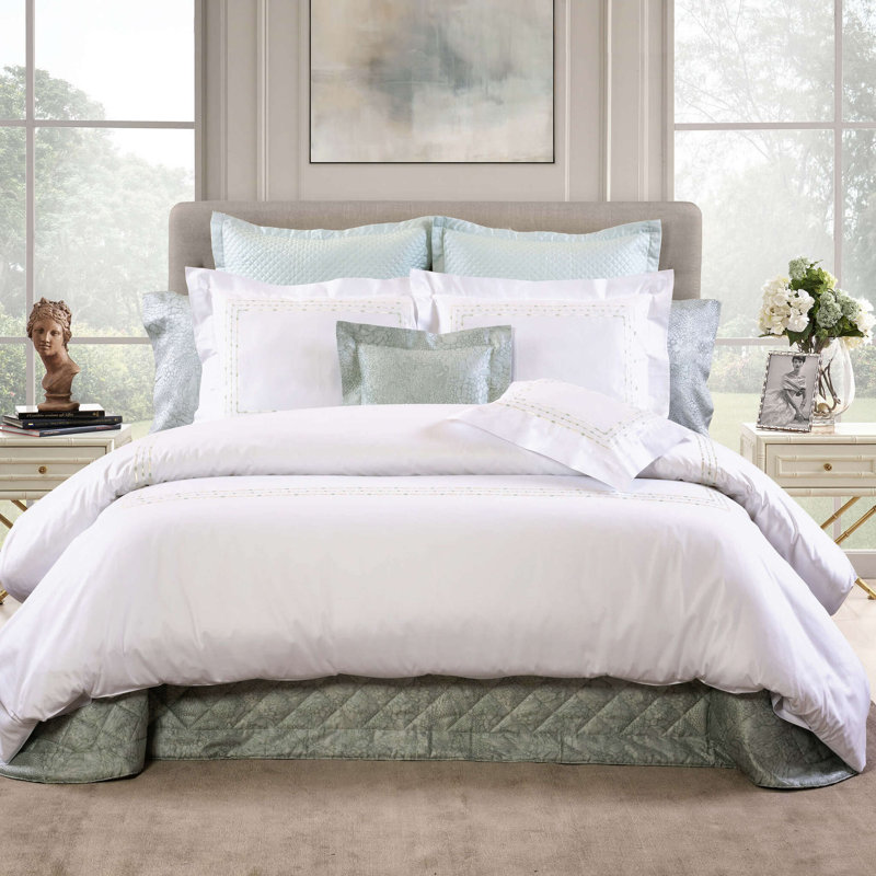 Sole Embroidery By DEA Sateen Duvet Cover, King Duvet Cover, White/Crystal Cove