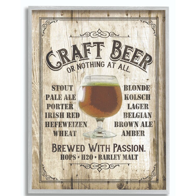 Craft Beer Sign Bar Room Wooden Texture' Graphic Art Ebern Designs Size: 20 H x 16 W, Format: Black Framed