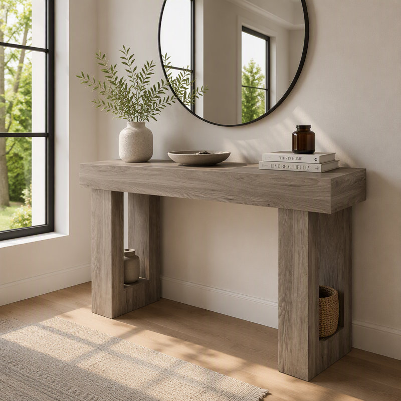 Table de canapé en bois, console moderne de 63 pouces pour le salon, Gris