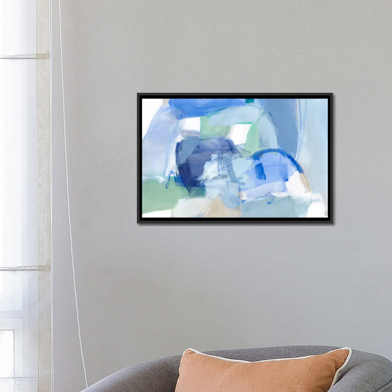 « blue formation ii », reproduction sur toile, H 18 po x l 26 po x P 1,5 po, Toile avec cadre noir, Pas de tapis