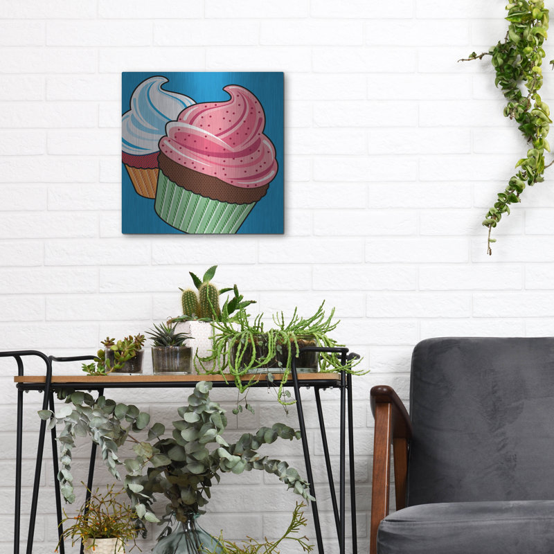Art mural en métal de luxe «Cupcakes On Blue» par Ron Magnes, H 12 po x l 12 po