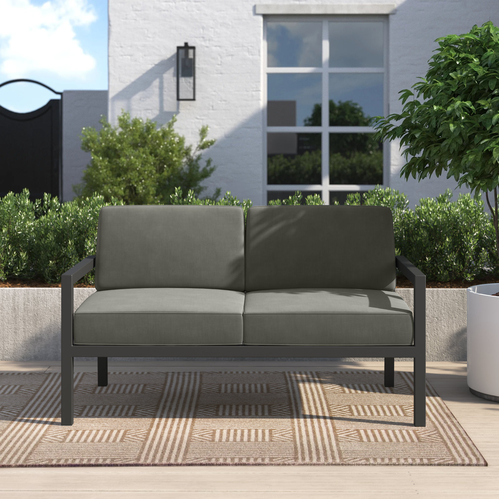Vivant 56" Sunbrella® Patio Loveseat, Black, Spectrum Indigo Sunbrella®