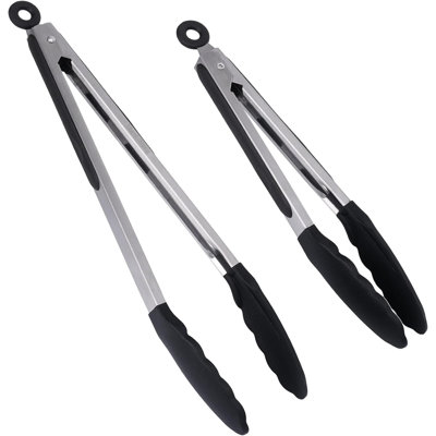2-Piece Silicone-Tip Cooking Tongs Set (9"+12") – Non-Stick Safe for Grilling, Air Frying & Serving