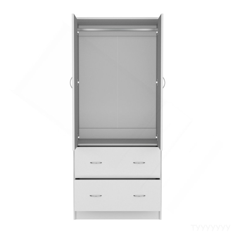 Armoire H 71 po avec deux portes, deux tiroirs et une tringle, blanc
