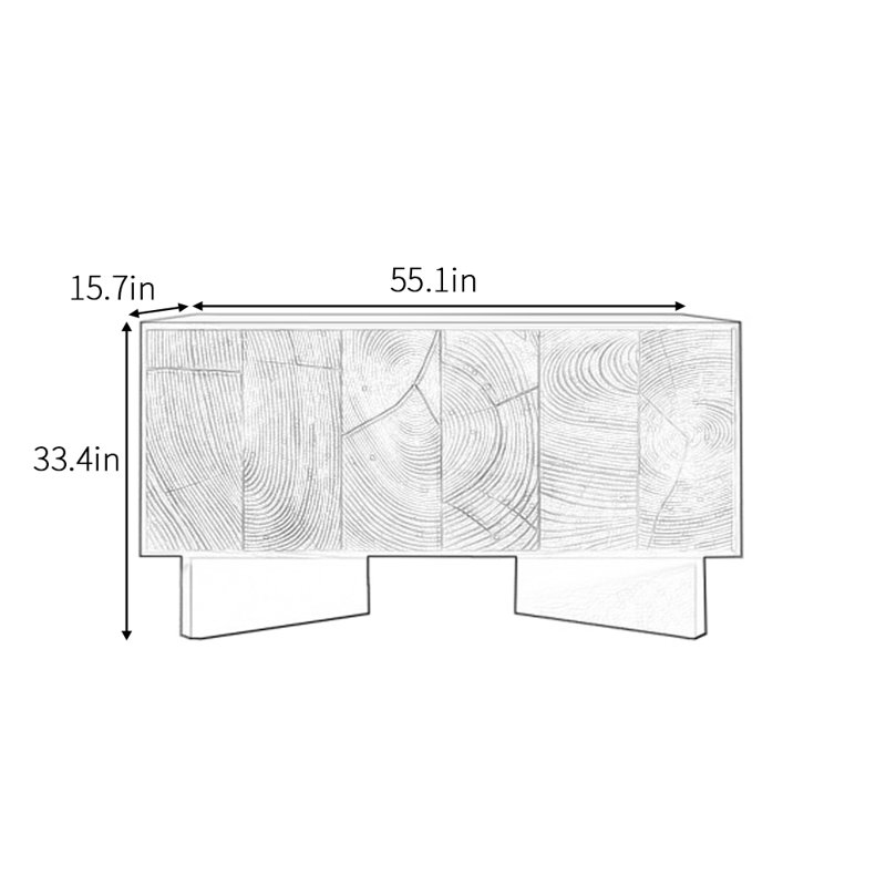 Buffet de luxe chinois de style rétro, H 33,4 po x l 55,1 po x P 15,7 po
