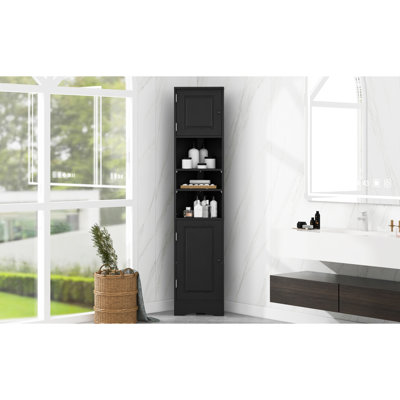 Armoire de salle de bain Space avec tablettes réglables - couleur noire et espace de rangement