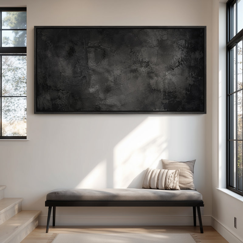 Très grande impression sur toile encadrée abstraite contemporaine gris anthracite, H 30 po x l 60 po, Noir