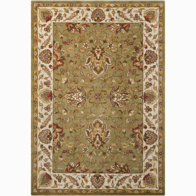 Bartz Authentic Hand-Tufted Handmade Sage Green, Ivory & Rust Traditional Oriental Wool Area Rug