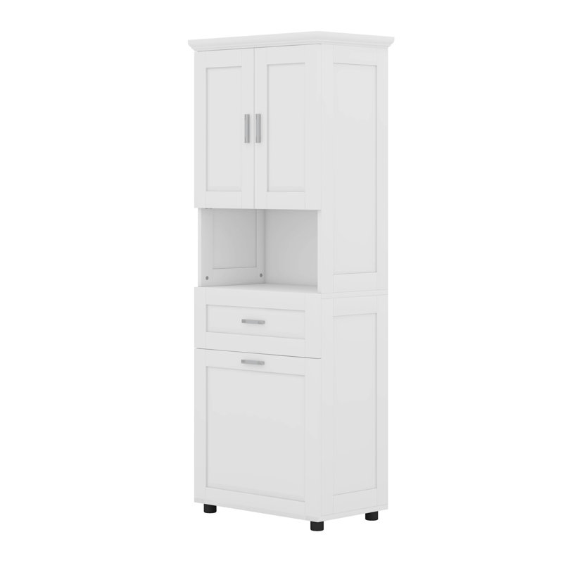 Cabinet With Tilt-Out Laundry Hamper Basket, White